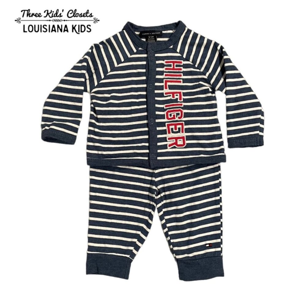 Tommy Hilfiger 0-3m Blue Striped Logo Top & Pants Play Set